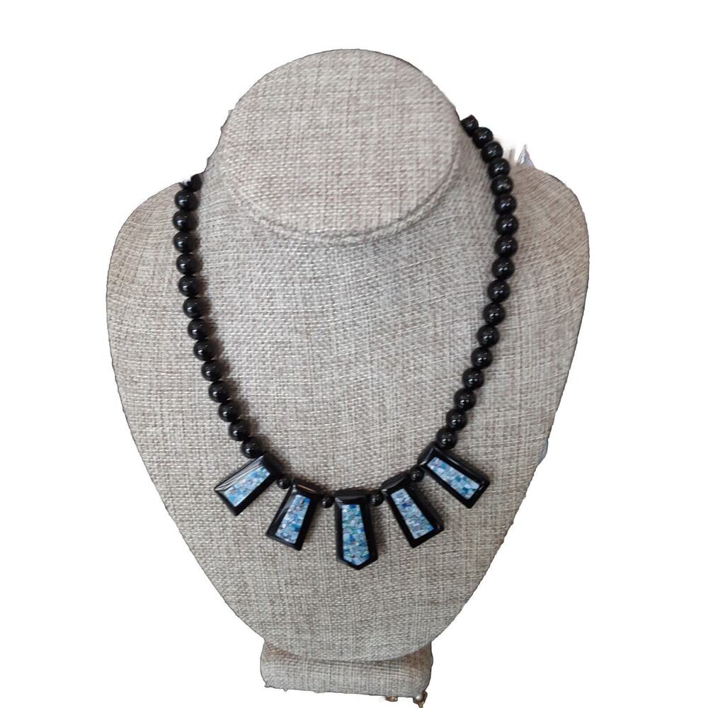 Jay King DTR Necklace Sterling Silver Black Onyx Opal Mosaic Stones Reversible